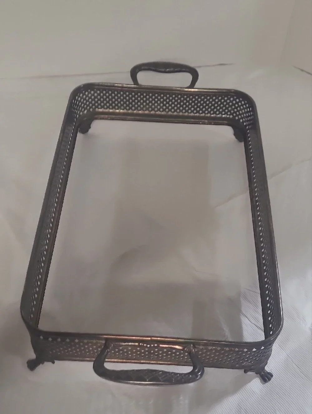 Vintage Silver Plated Serving Tray with Handles - Silver Plated